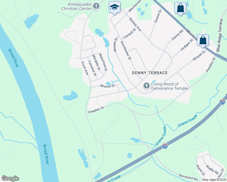 map of restaurants, bars, coffee shops, grocery stores, and more near 926 Denny Road in Columbia