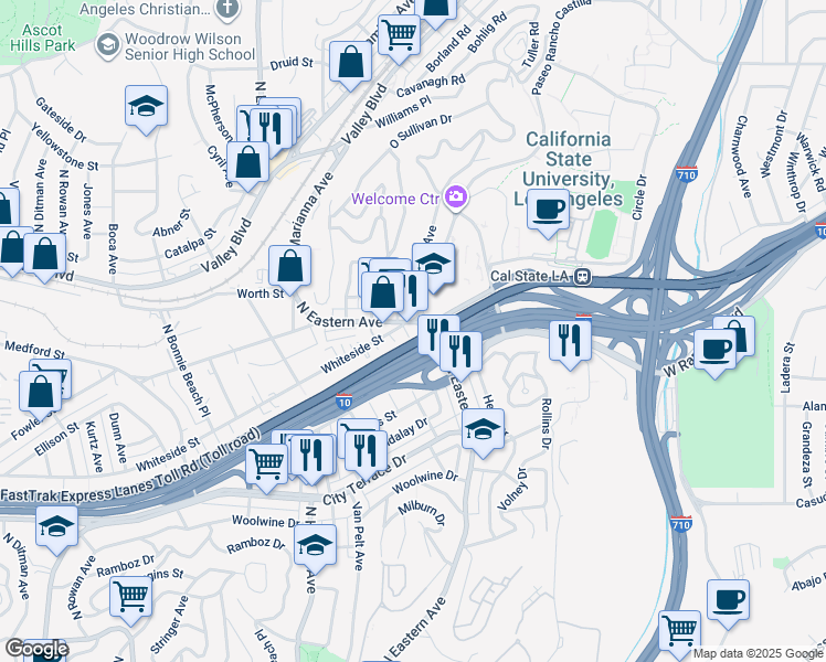 map of restaurants, bars, coffee shops, grocery stores, and more near 4252 Whiteside Street in Los Angeles