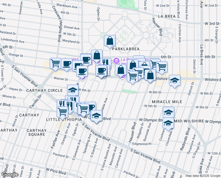 map of restaurants, bars, coffee shops, grocery stores, and more near 750 Spaulding Avenue in Los Angeles