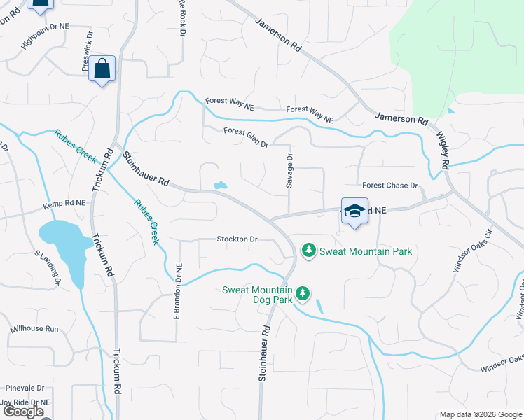 map of restaurants, bars, coffee shops, grocery stores, and more near 4524 Steinhauer Road in Marietta