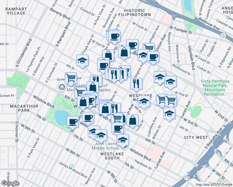 map of restaurants, bars, coffee shops, grocery stores, and more near 1822 West 4th Street in Los Angeles