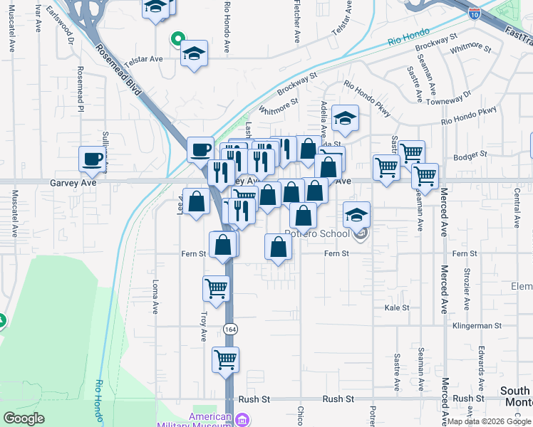 map of restaurants, bars, coffee shops, grocery stores, and more near 40 Marybeth Avenue in South El Monte