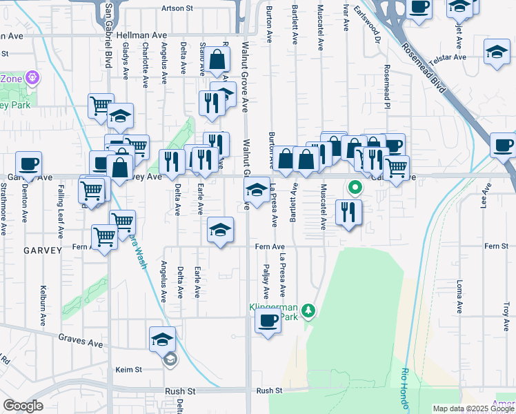 map of restaurants, bars, coffee shops, grocery stores, and more near 2656 Walnut Grove Avenue in Rosemead