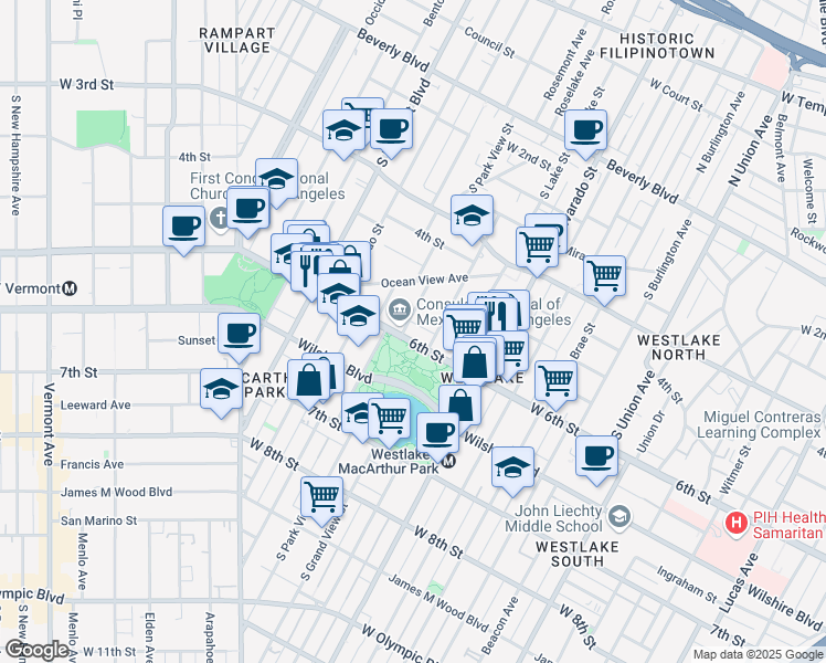 map of restaurants, bars, coffee shops, grocery stores, and more near 2230 West 6th Street in Los Angeles