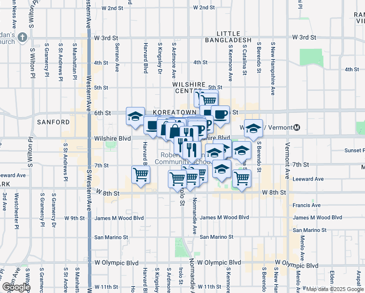 map of restaurants, bars, coffee shops, grocery stores, and more near 682 Irolo Street in Los Angeles