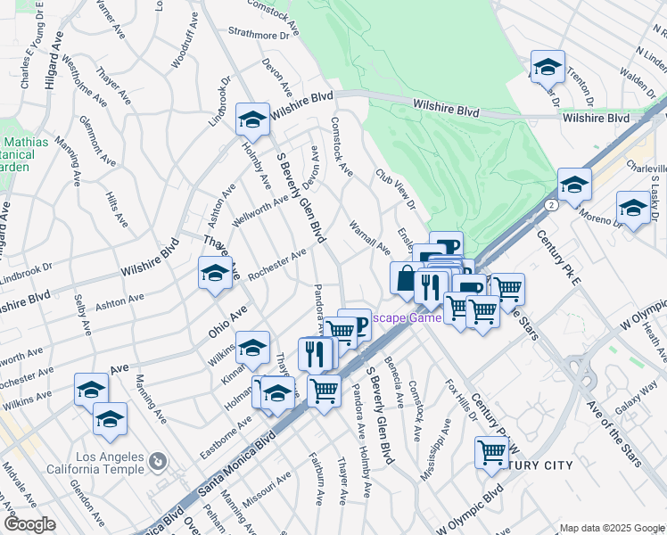 map of restaurants, bars, coffee shops, grocery stores, and more near in Los Angeles