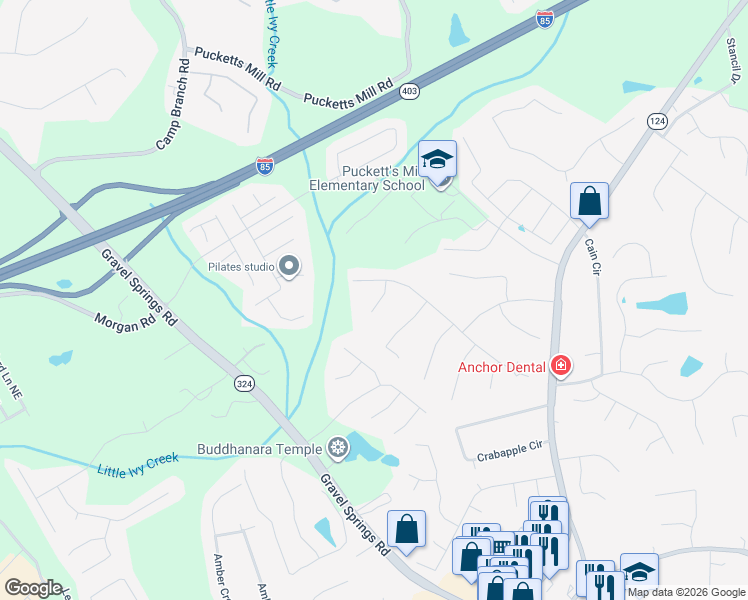 map of restaurants, bars, coffee shops, grocery stores, and more near 2844 Ashton Briar Court in Dacula