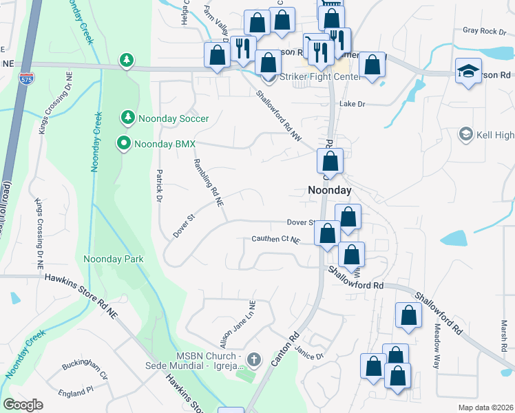 map of restaurants, bars, coffee shops, grocery stores, and more near 823 Dover Street in Marietta