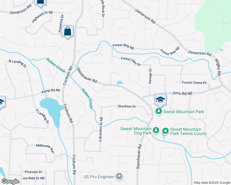 map of restaurants, bars, coffee shops, grocery stores, and more near 2422 Tall Timbers Trail in Marietta