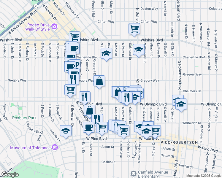 map of restaurants, bars, coffee shops, grocery stores, and more near 324 Rexford Drive in Beverly Hills