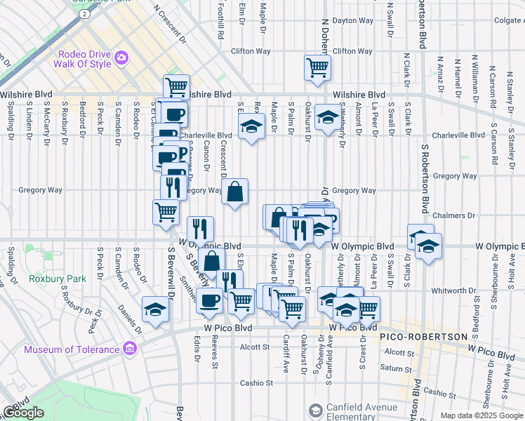 map of restaurants, bars, coffee shops, grocery stores, and more near 324 Rexford Drive in Beverly Hills