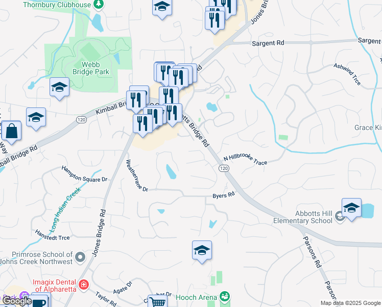 map of restaurants, bars, coffee shops, grocery stores, and more near 140 Boxford Court in Alpharetta