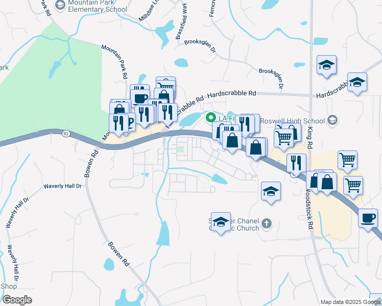 map of restaurants, bars, coffee shops, grocery stores, and more near 5000 Davenport Place in Roswell