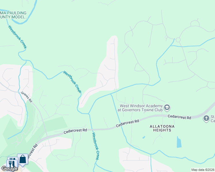map of restaurants, bars, coffee shops, grocery stores, and more near 107 Thorncliff Landing in Acworth