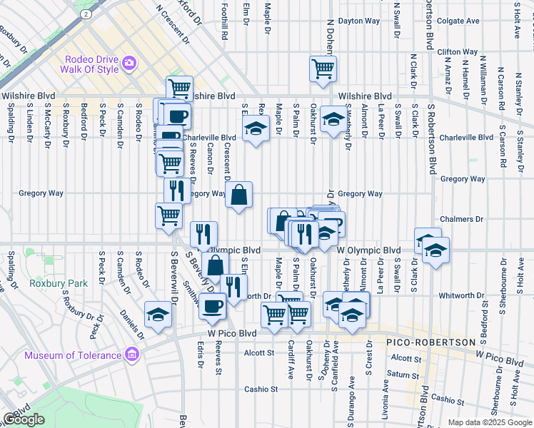 map of restaurants, bars, coffee shops, grocery stores, and more near 324 Rexford Drive in Beverly Hills