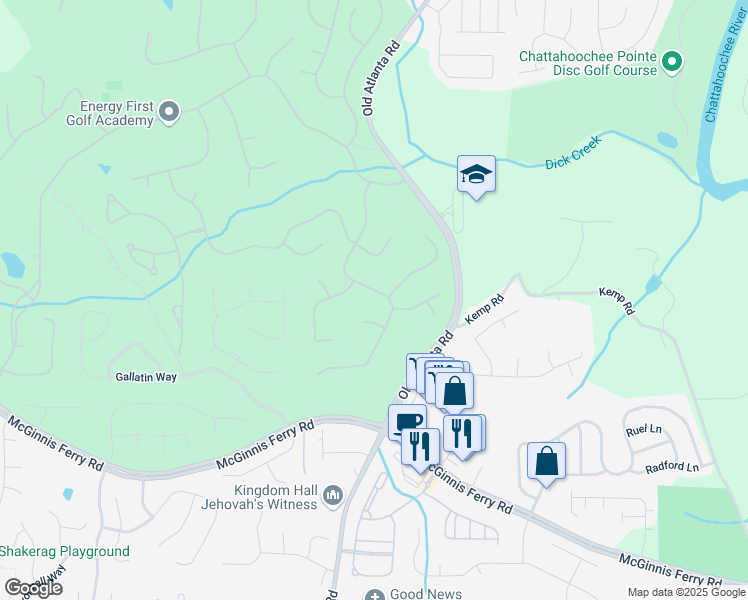 map of restaurants, bars, coffee shops, grocery stores, and more near 8630 Moor Park Run in Duluth