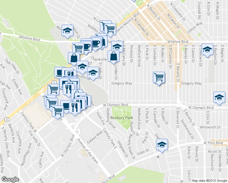 map of restaurants, bars, coffee shops, grocery stores, and more near 321 South Linden Drive in Beverly Hills