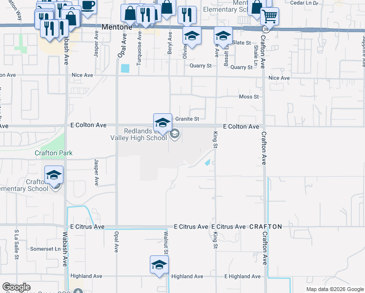 map of restaurants, bars, coffee shops, grocery stores, and more near 31000 East Colton Avenue in Redlands