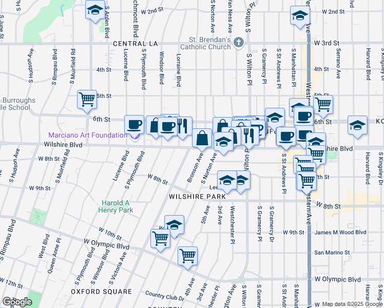 map of restaurants, bars, coffee shops, grocery stores, and more near in Los Angeles