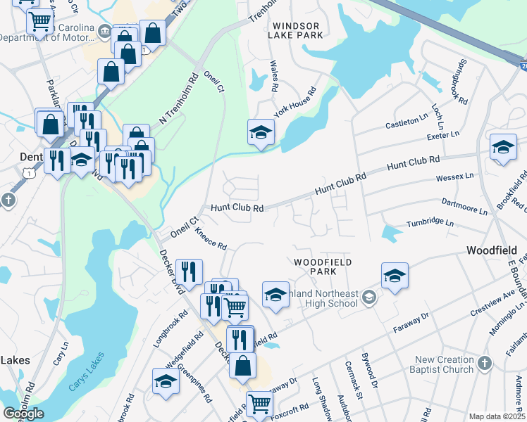 map of restaurants, bars, coffee shops, grocery stores, and more near 19 Foxborough Road in Columbia
