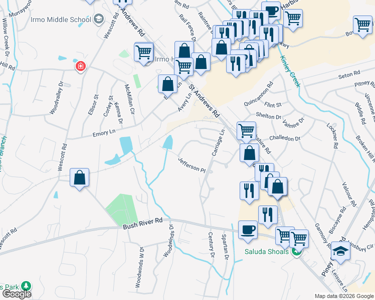 map of restaurants, bars, coffee shops, grocery stores, and more near 334 Rutledge Place in Columbia