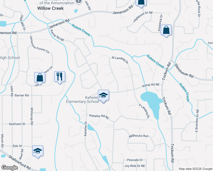 map of restaurants, bars, coffee shops, grocery stores, and more near 2226 Northland Meadow Court in Marietta