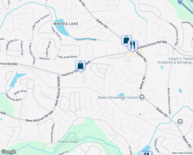 map of restaurants, bars, coffee shops, grocery stores, and more near 4328 Chesapeake Trace in Acworth