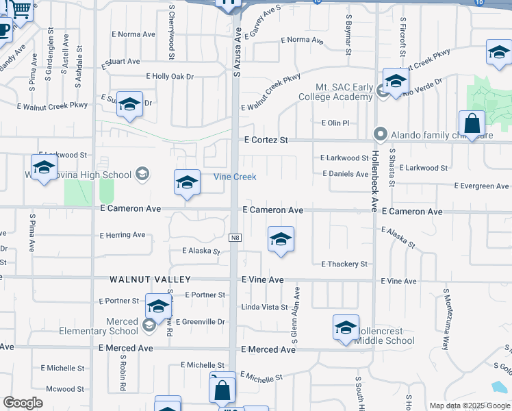 map of restaurants, bars, coffee shops, grocery stores, and more near 746 South Cajon Avenue in West Covina