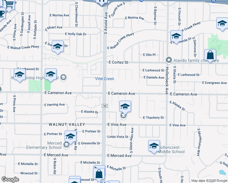 map of restaurants, bars, coffee shops, grocery stores, and more near 746 South Cajon Avenue in West Covina