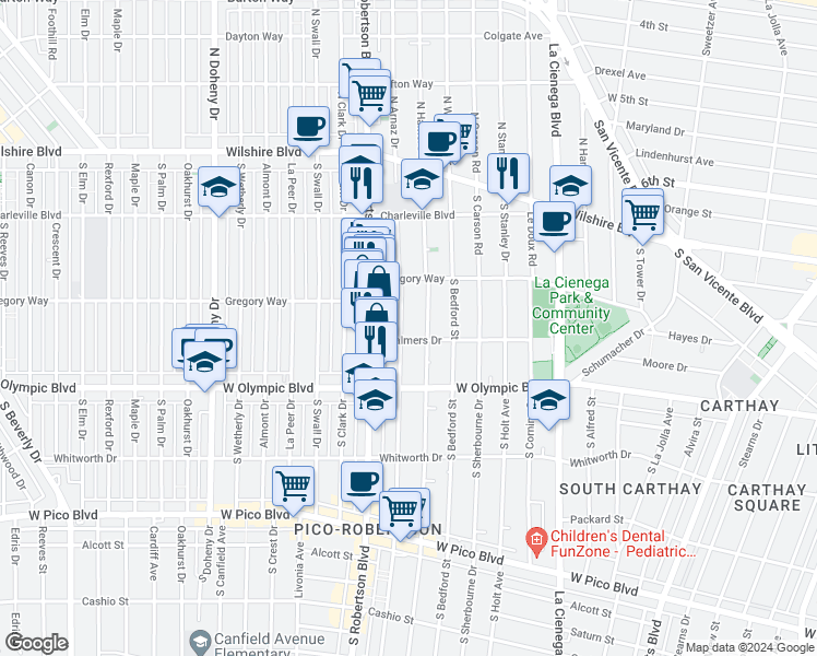 map of restaurants, bars, coffee shops, grocery stores, and more near 854 South Wooster Street in Los Angeles