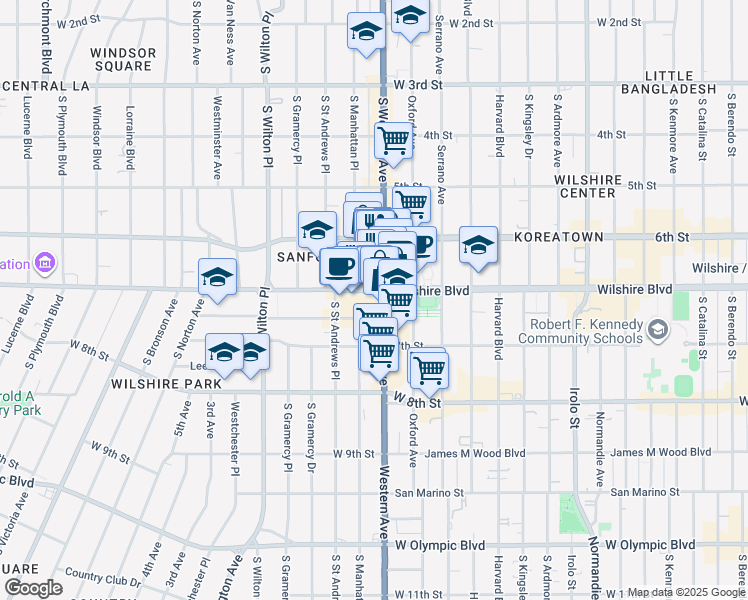 map of restaurants, bars, coffee shops, grocery stores, and more near in Los Angeles