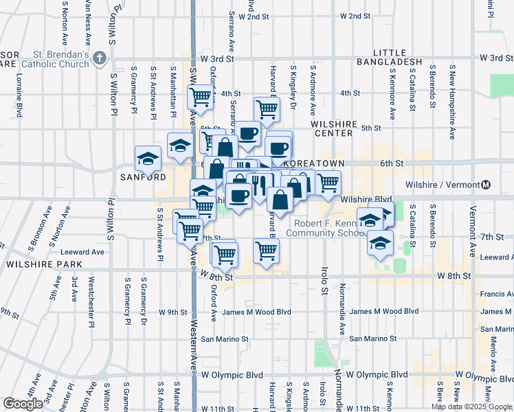 map of restaurants, bars, coffee shops, grocery stores, and more near in Los Angeles
