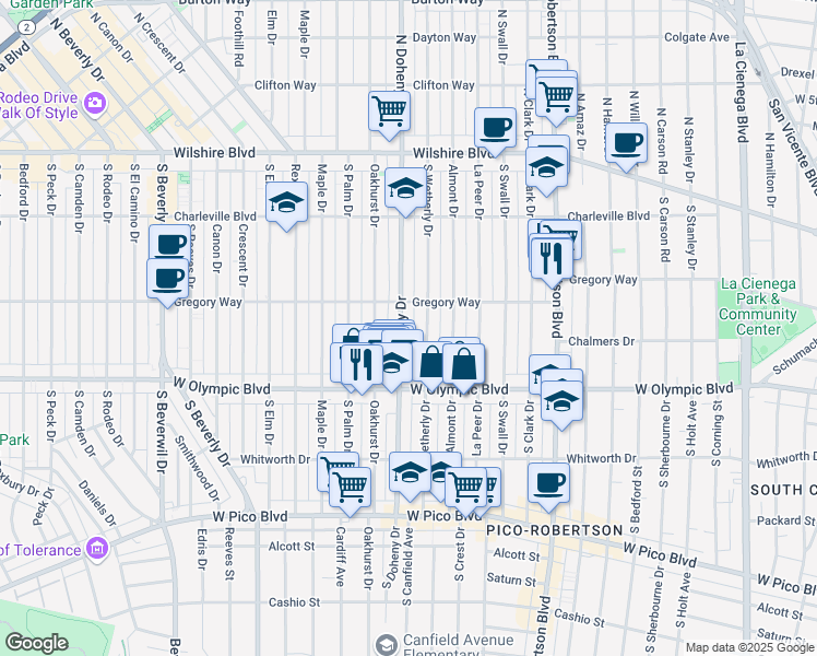 map of restaurants, bars, coffee shops, grocery stores, and more near 320 South Doheny Drive in Beverly Hills