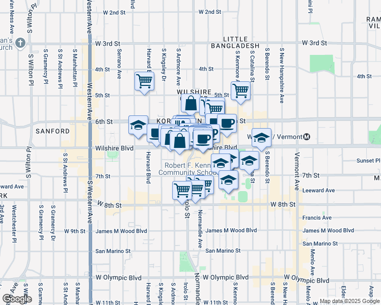 map of restaurants, bars, coffee shops, grocery stores, and more near in Los Angeles