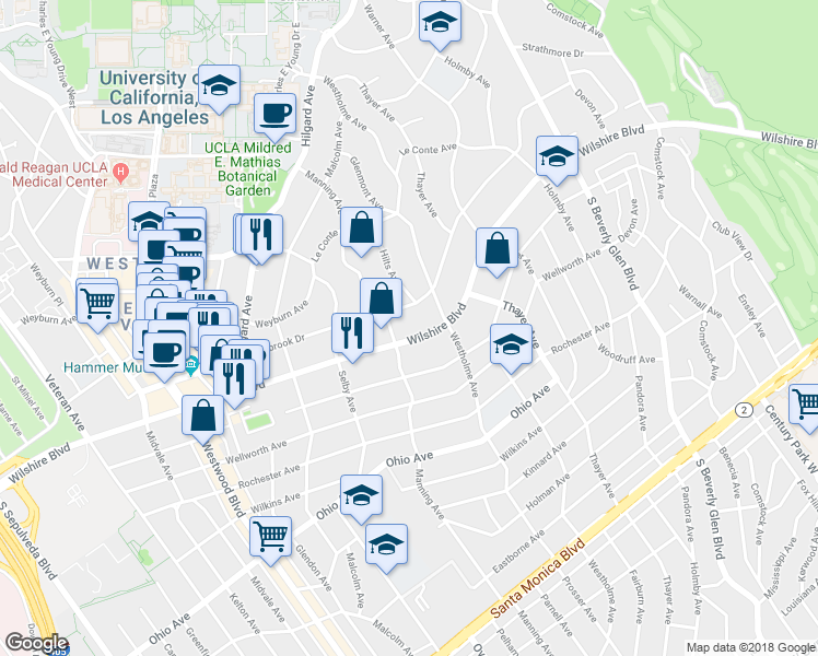map of restaurants, bars, coffee shops, grocery stores, and more near in Los Angeles