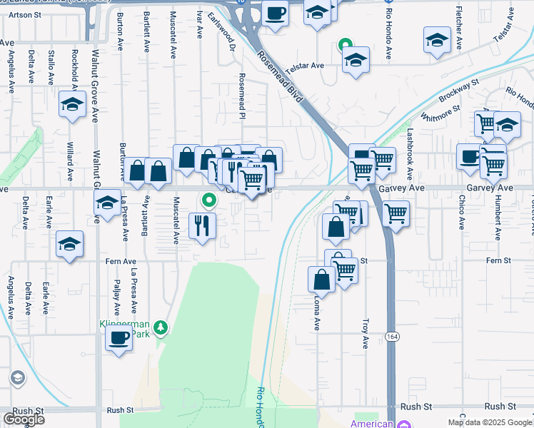 map of restaurants, bars, coffee shops, grocery stores, and more near 9046 Garvey Avenue in Rosemead