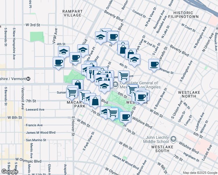 map of restaurants, bars, coffee shops, grocery stores, and more near in Los Angeles