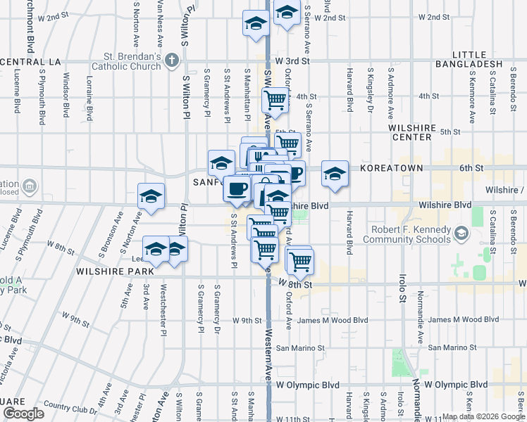 map of restaurants, bars, coffee shops, grocery stores, and more near in Los Angeles