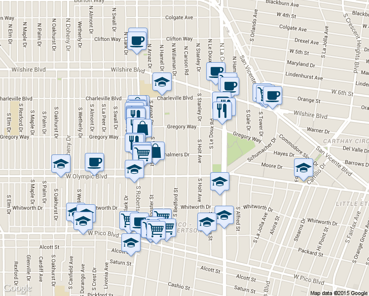 map of restaurants, bars, coffee shops, grocery stores, and more near 828 South Bedford Street in Los Angeles