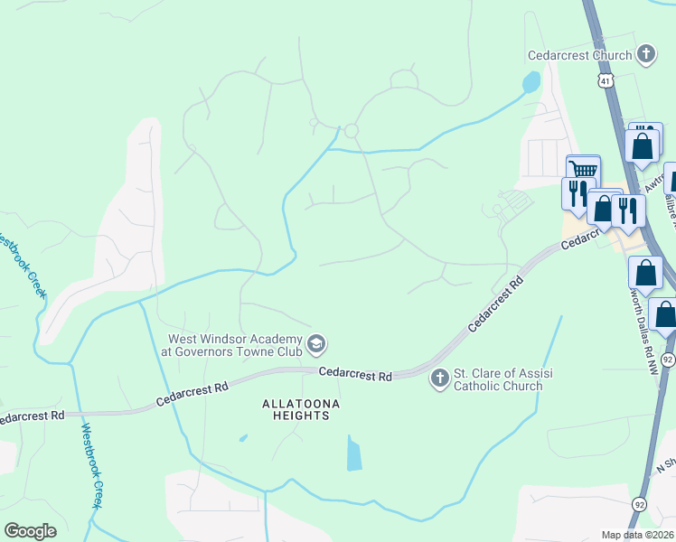 map of restaurants, bars, coffee shops, grocery stores, and more near 6233 Arnall Court in Acworth