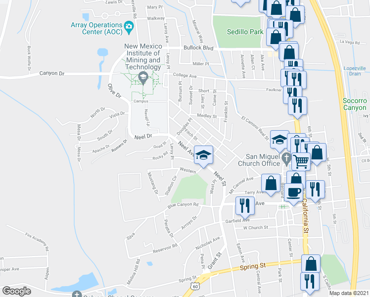 map of restaurants, bars, coffee shops, grocery stores, and more near 609 Neel Avenue in Socorro