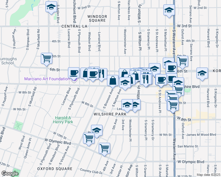map of restaurants, bars, coffee shops, grocery stores, and more near in Los Angeles