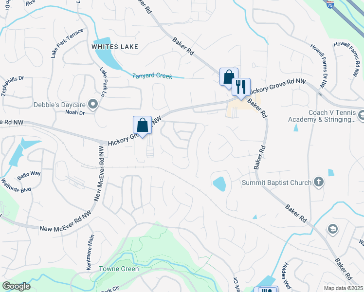 map of restaurants, bars, coffee shops, grocery stores, and more near 4333 Chesapeake Trace in Acworth