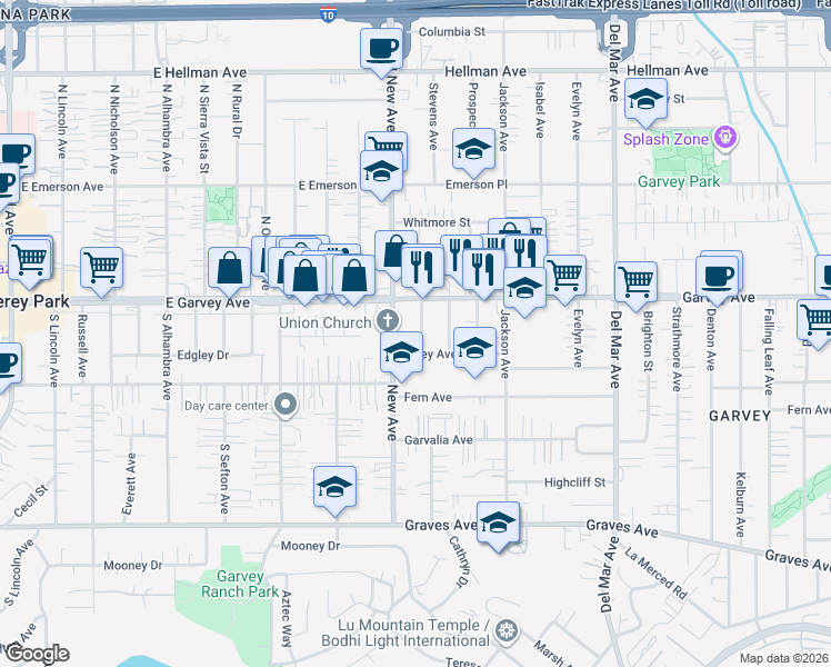 map of restaurants, bars, coffee shops, grocery stores, and more near 2723 Dequine Avenue in Rosemead
