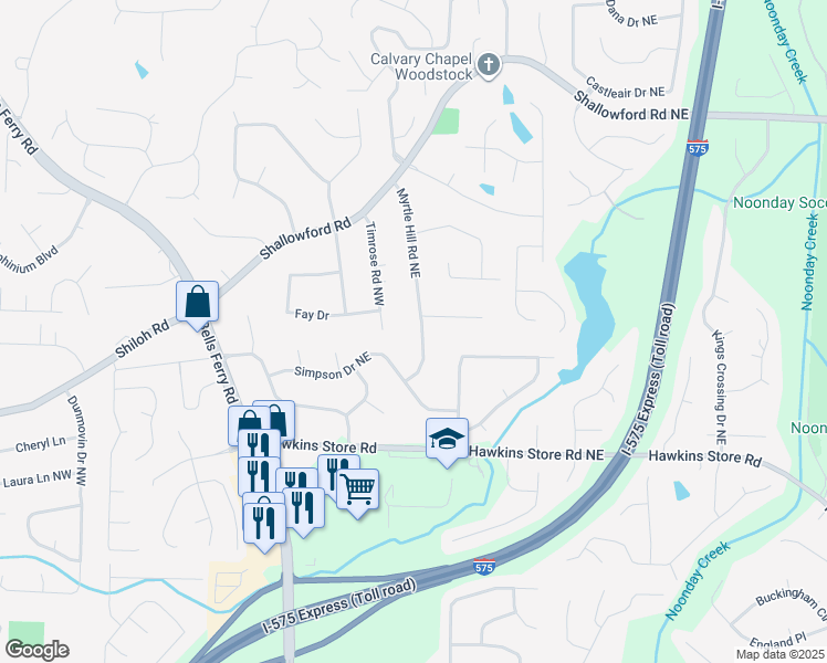 map of restaurants, bars, coffee shops, grocery stores, and more near 4510 Timrose Road Northwest in Kennesaw