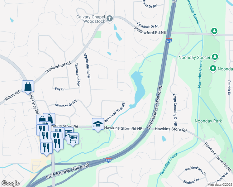 map of restaurants, bars, coffee shops, grocery stores, and more near 4573 Latimer Pointe Northeast in Kennesaw