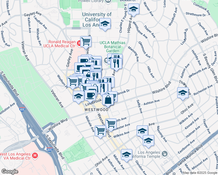 map of restaurants, bars, coffee shops, grocery stores, and more near 968 Hilgard Avenue in Los Angeles