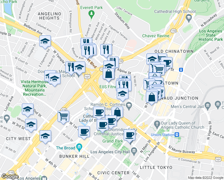 map of restaurants, bars, coffee shops, grocery stores, and more near in Los Angeles