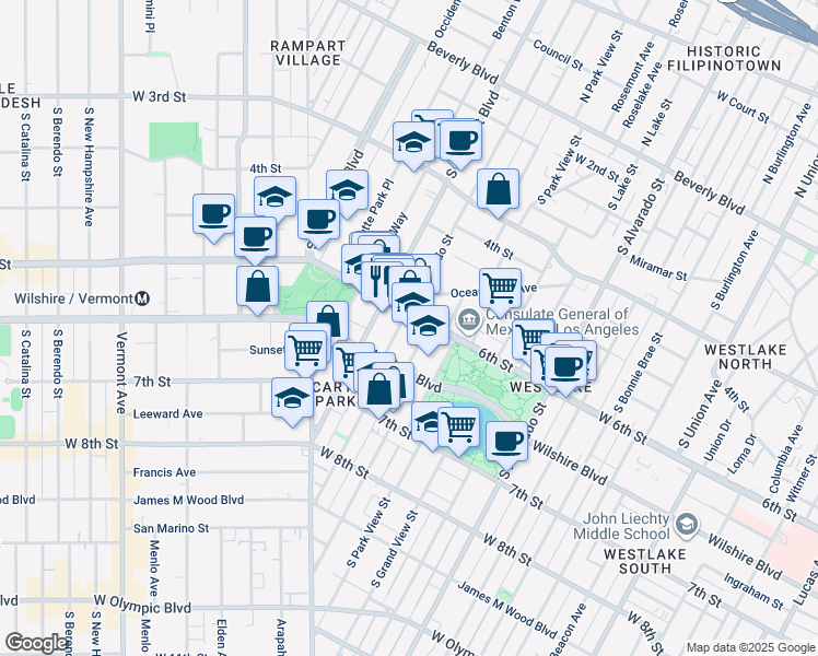 map of restaurants, bars, coffee shops, grocery stores, and more near in Los Angeles