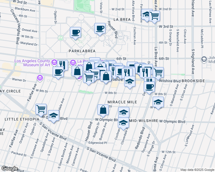 map of restaurants, bars, coffee shops, grocery stores, and more near in Los Angeles